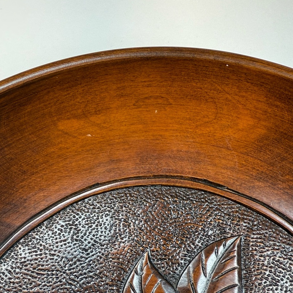 Vintage Folk Art Japanese Mid Century Intricate Laquared Hand Carved Wood Plate - Picture 4 of 12
